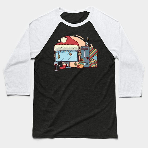 Christmas Computer Baseball T-Shirt by Safdesignx